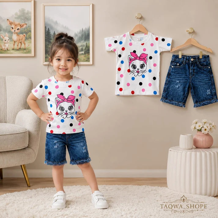 Baby & Kids Printed T-shirt & Jeans Pant set (1yrs-7yrs)-0166