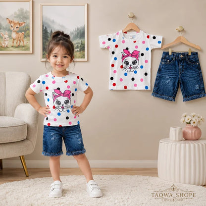 Baby & Kids Printed T-shirt & Jeans Pant set (1yrs-7yrs)-0166