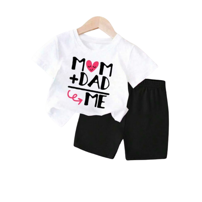 “Mom Dad Me” Printed T-Shirt & Shorts Set (3mths-6yrs)-0059