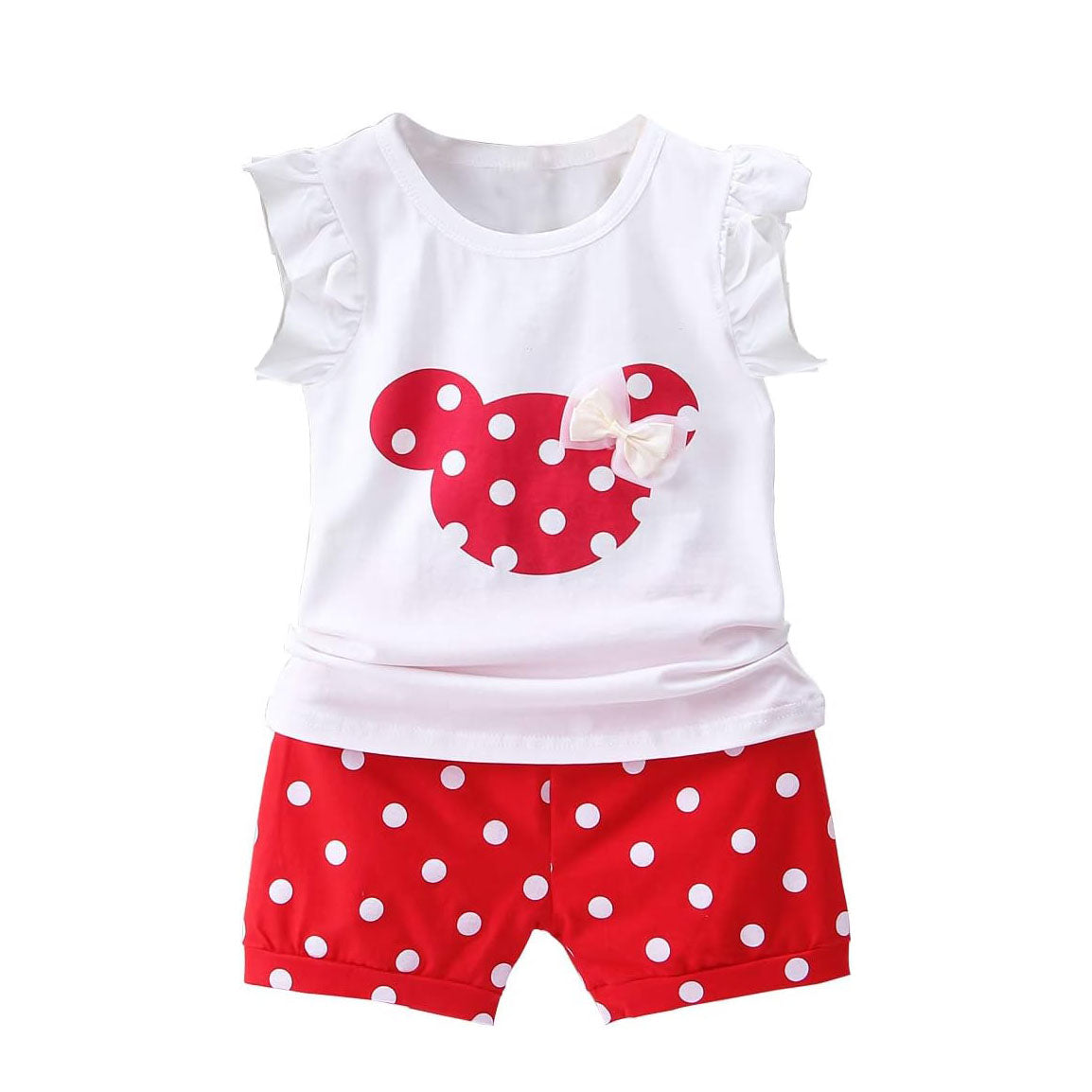 Girls Polka Dot Mouse Print T-Shirt & Shorts 2pcs Set (3mths-6yrs)-0020